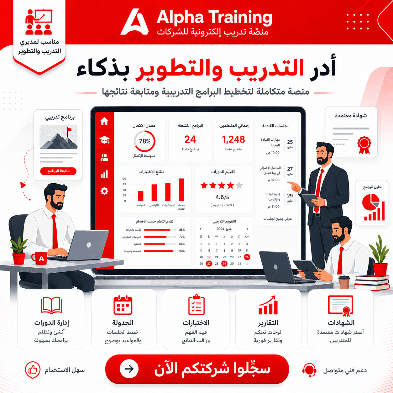 لوحة تحكم Alpha Training تعرض تقدم الموظفين في التعلم بشكل فوري